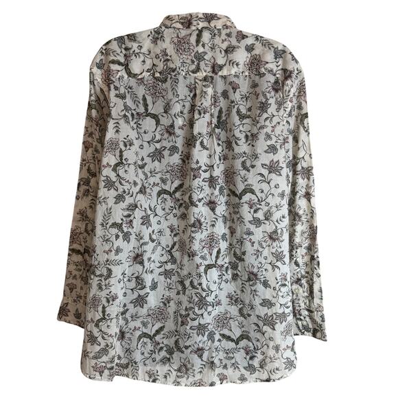 Lauren Ralph Lauren Womens Floral Button Shirt 2X Cotton Blouse Cream New - Picture 4 of 9